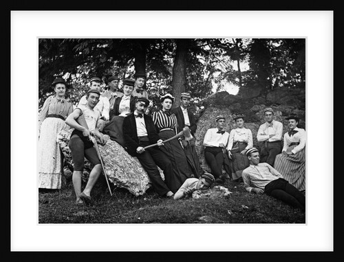 1890s 1900 Teenage Students In Woods Leaning Against Rocks by Anonymous