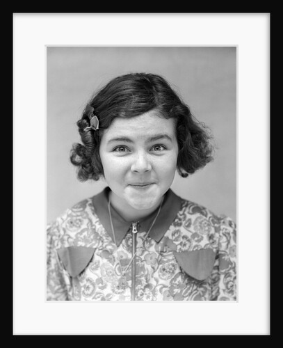 1930s Portrait Wide-Eyed Girl At Camera Lips Mouth Closed by Anonymous