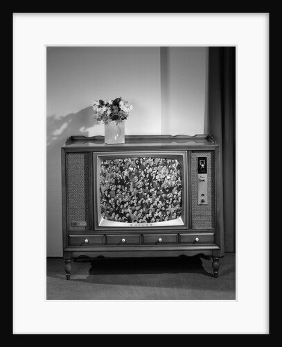 1960s Head-On View Of Tv Set With Crowds In Bleachers On Screen by Anonymous