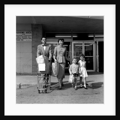 1950s Family Walking Out Of Supermarket Store by Anonymous