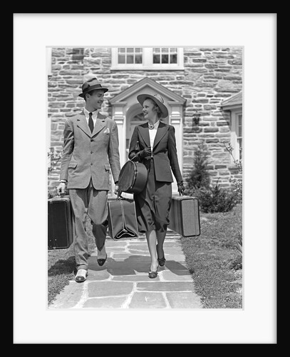 1930s 1940s Couple Leaving Home Carrying Luggage by Anonymous