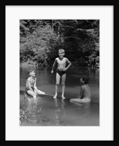 1940s Three Boys Outdoor In Swimming Hole by Anonymous