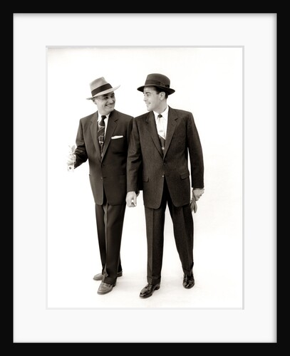 1950s Two Men Salesman Businessman Business Suit Tie Hat Walking Talking Side By Side by Anonymous