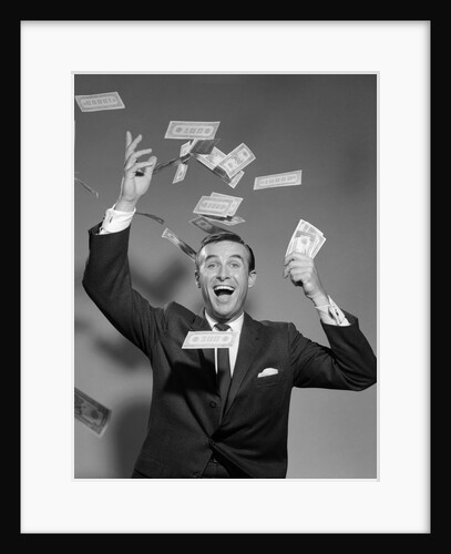 1960s Happy Man Throwing Money Currency Bank Notes In The Air by Anonymous