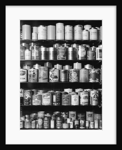 1930s 1940s Tin Cans And Containers On Shelves by Anonymous