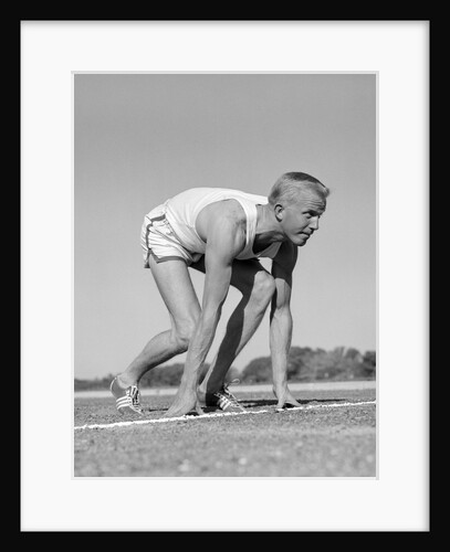 1960s Man Sprinter Runner At The Starting Line For Foot Race Outdoor by Anonymous