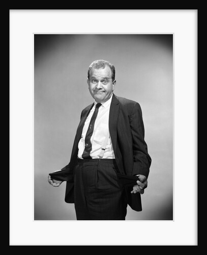 1960s Businessman With Empty Pocket Turned Inside Out No Money by Anonymous