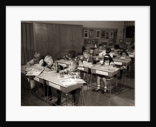 1960s Elementary Classroom Children At Desks Writing Studying by Anonymous