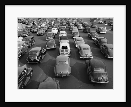 1940s 1948 View Of Traffic Jam On Multi Lane Highway Bridge Approach Crawling In Both Directions by Anonymous