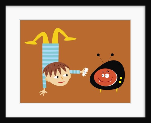 handstand boy with TV monster by Anonymous
