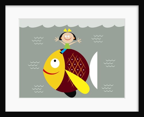 girl riding a fish by Anonymous