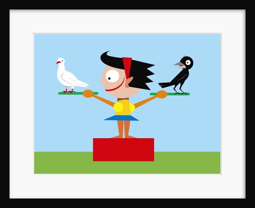 girl with crow and dove by Anonymous