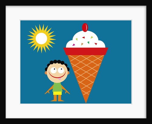 boy with tongue out by giant ice cream cone by Anonymous