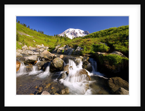 Waterfall and Mt. Rainier by Anonymous