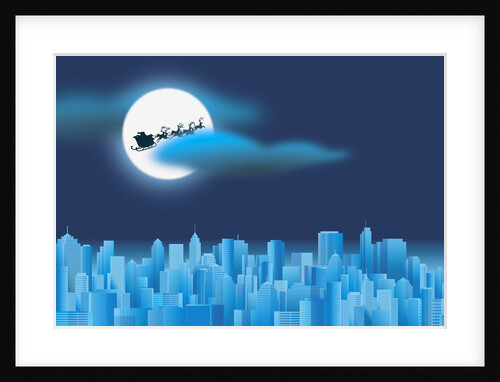 Santa Clause Flying Over City by Anonymous