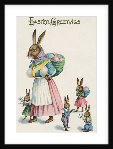 Easter Greetings Postcard with Rabbit Family by Anonymous