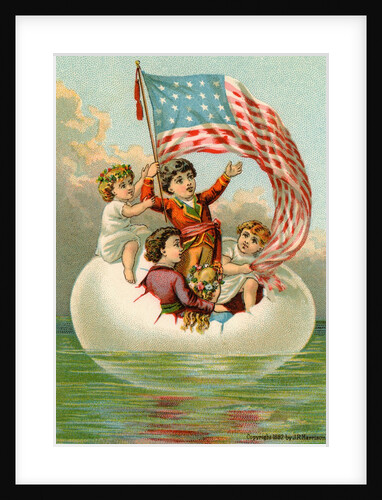 Postcard with Children in Egg Holding American Flag by Anonymous