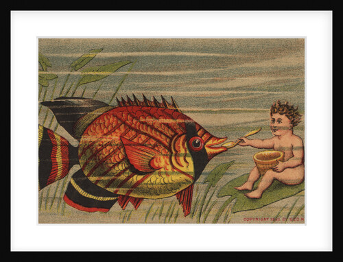 Magic Yeast Cakes Trade Card with Boy Feeding Fish by Anonymous