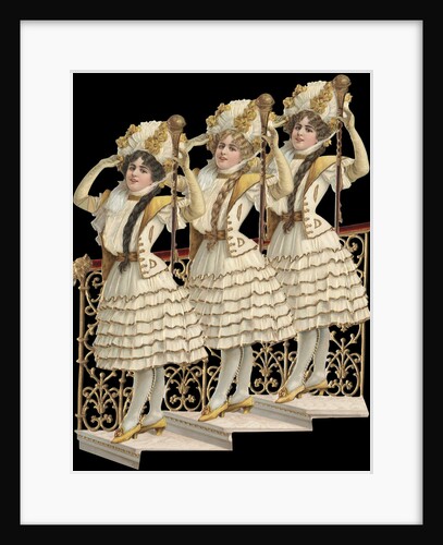 Die-Cut Scrap of Three Women Posing on Stairs by Anonymous