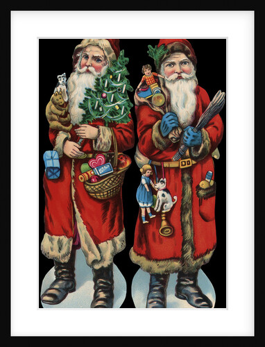 Die-Cut Scraps with Two Santa Clauses by Anonymous