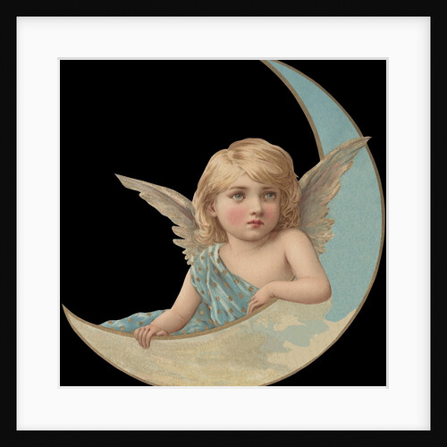 Die-Cut Scrap of Girl Angel in Crescent Moon by Anonymous
