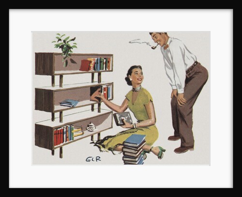 Magazine Illustration of Couple Putting Books on Shelves by Anonymous