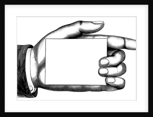 Bookplate Illustration of Pointing Hand Holding Blank Card by Anonymous