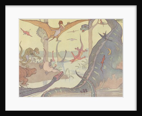 Illustration of Prehistoric Reptiles Trying to Fly by E. Boyd Smith