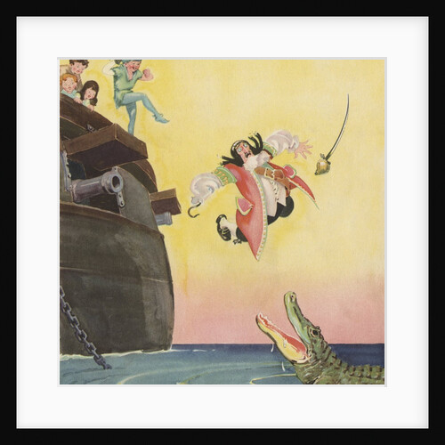 Illustration of Captain Hook Falling Overboard by Roy Best