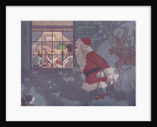 Illustration of Santa Looking in Window at Family by E. Boyd Smith