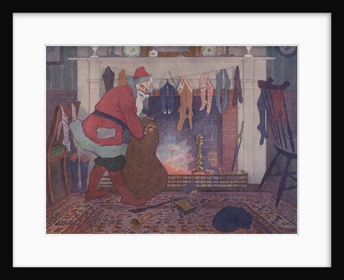Illustration of Santa Filling Christmas Stockings by E. Boyd Smith