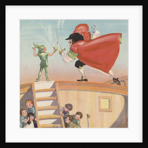 Illustration of Peter Pan and Captain Hook Sword Fighting by Roy Best