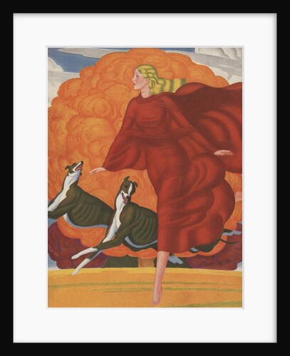 Magazine Illustration of Woman Running with Two Dogs by Anonymous