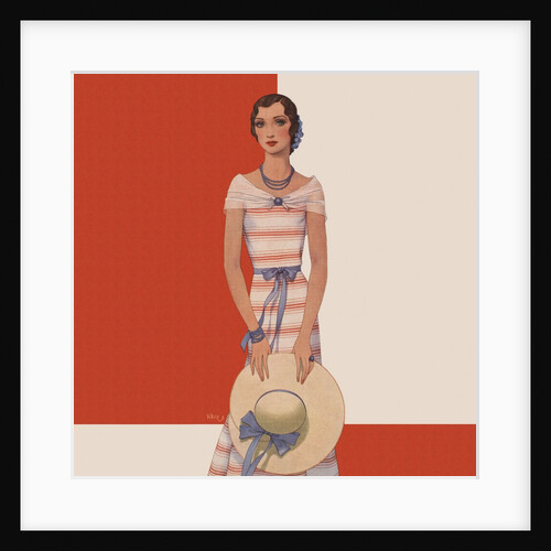 Magazine Illustration of Woman Wearing Striped Dress by Dynevor Rhys