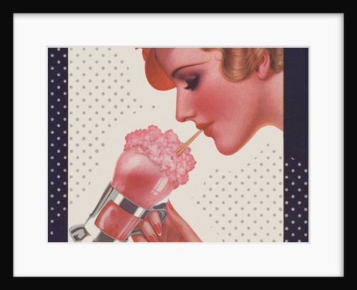 Magazine Illustration of Woman Drinking Ice Cream Soda by Dynevor Rhys