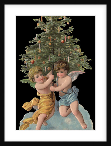 Die-Cut Scrap with Cherubs Holding Christmas Tree by Anonymous