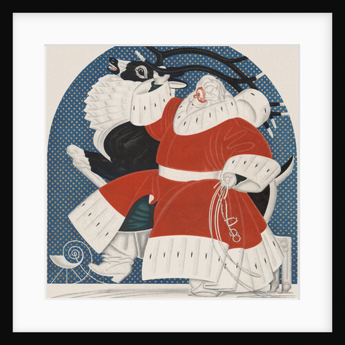 Magazine Illustration of Stylized Santa with Reindeer by Anonymous