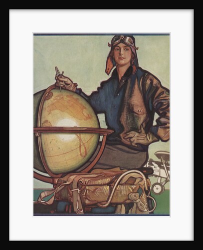 Illustration of Female Aviator and Globe by Anonymous