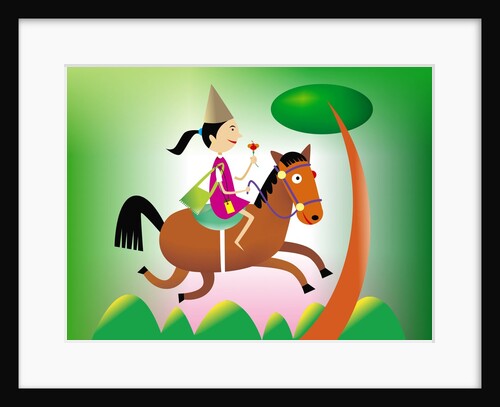 Girl riding a horse by Anonymous