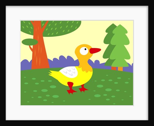 Yellow duckling standing in meadow by Anonymous
