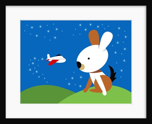Large rabbit watching small airplane by Anonymous