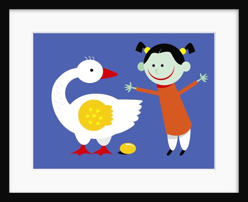 Goose Laying a Golden Egg for Happy Girl by Anonymous