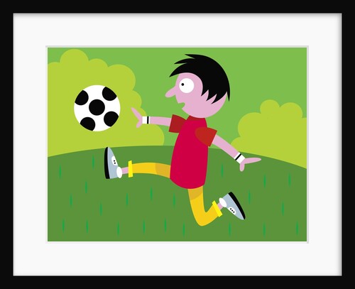 Boy kicking soccer ball by Anonymous