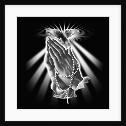 Praying Hands with Rosary Beads and Dove by Anonymous