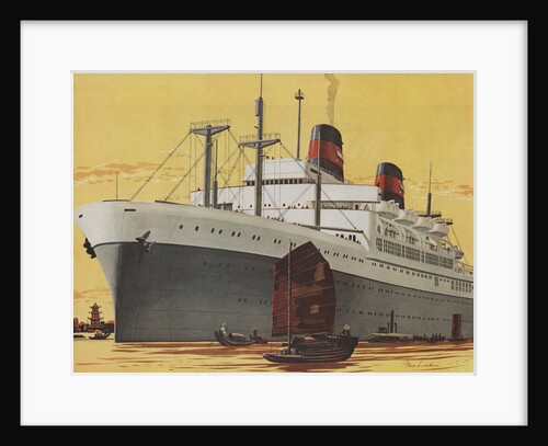 Illustration of Ocean Liner in Asian Port by Anonymous