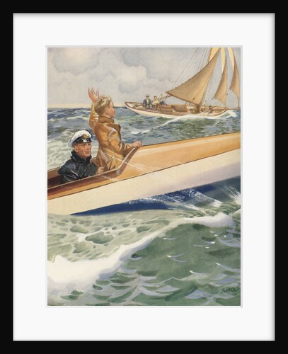 Illustration of Father and Son in Speedboat by Scott Orr