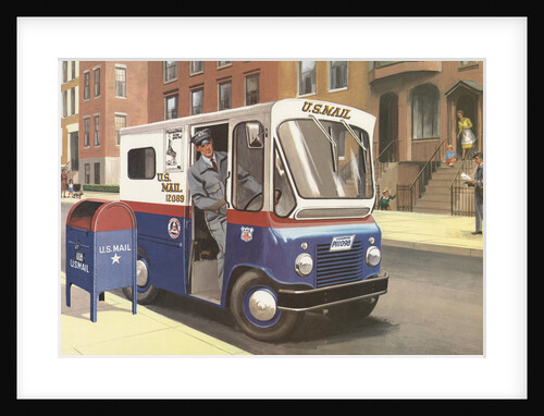 Illustration of Mailman Driving U.S. Mail Truck by Anonymous