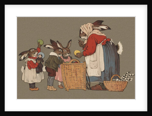 Postcard of Mother Rabbit with Easter Eggs by Anonymous