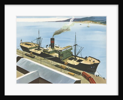 Illustration of Steamship at Port by Anonymous