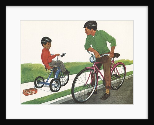 Illustration of Boys Riding Tricycle and Bicycle by Anonymous